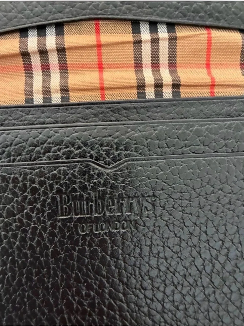 Vintage Burberrys Black Pebbled Leather Cardholder with Nova Check Lining - COA